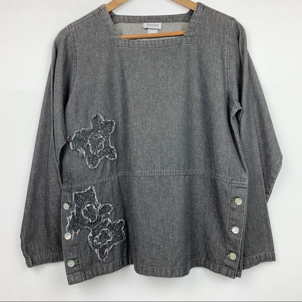 Toofan Chambray Gray Floral Embellished Tunic